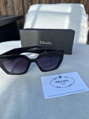 Prada Symbole Geometric Cat-Eye Sunglasses PR 18W Black with Triangle Logo